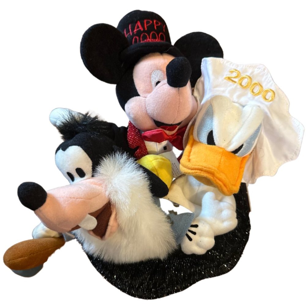 Disney Millenium Set Y2k 2000 Happy Years Bean Bag Plush Set of 3 in hat -nwt